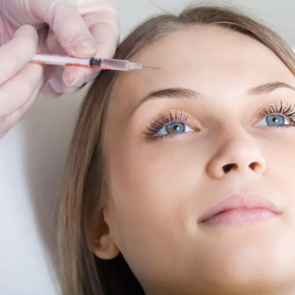Woman gettting Botox injections in her forehead.